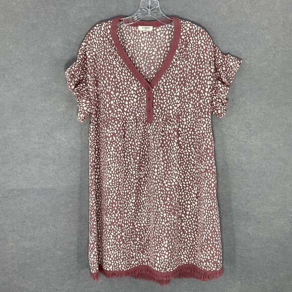 Umgee‎ Dress Women Sz Small Polka Dot Linen Fringe Hem V-Neck Boho Flowy Boho - Picture 1 of 14